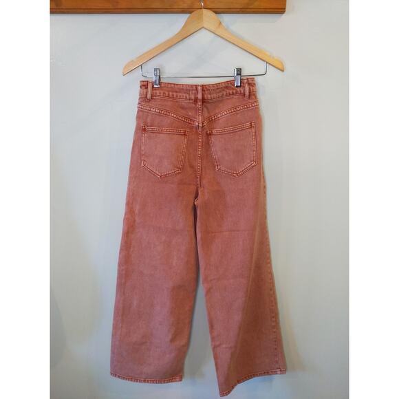 FREE PEOPLE Size 26 Rust Orange Wide Leg High Rise Button Fly Jeans Boho - Picture 2 of 11